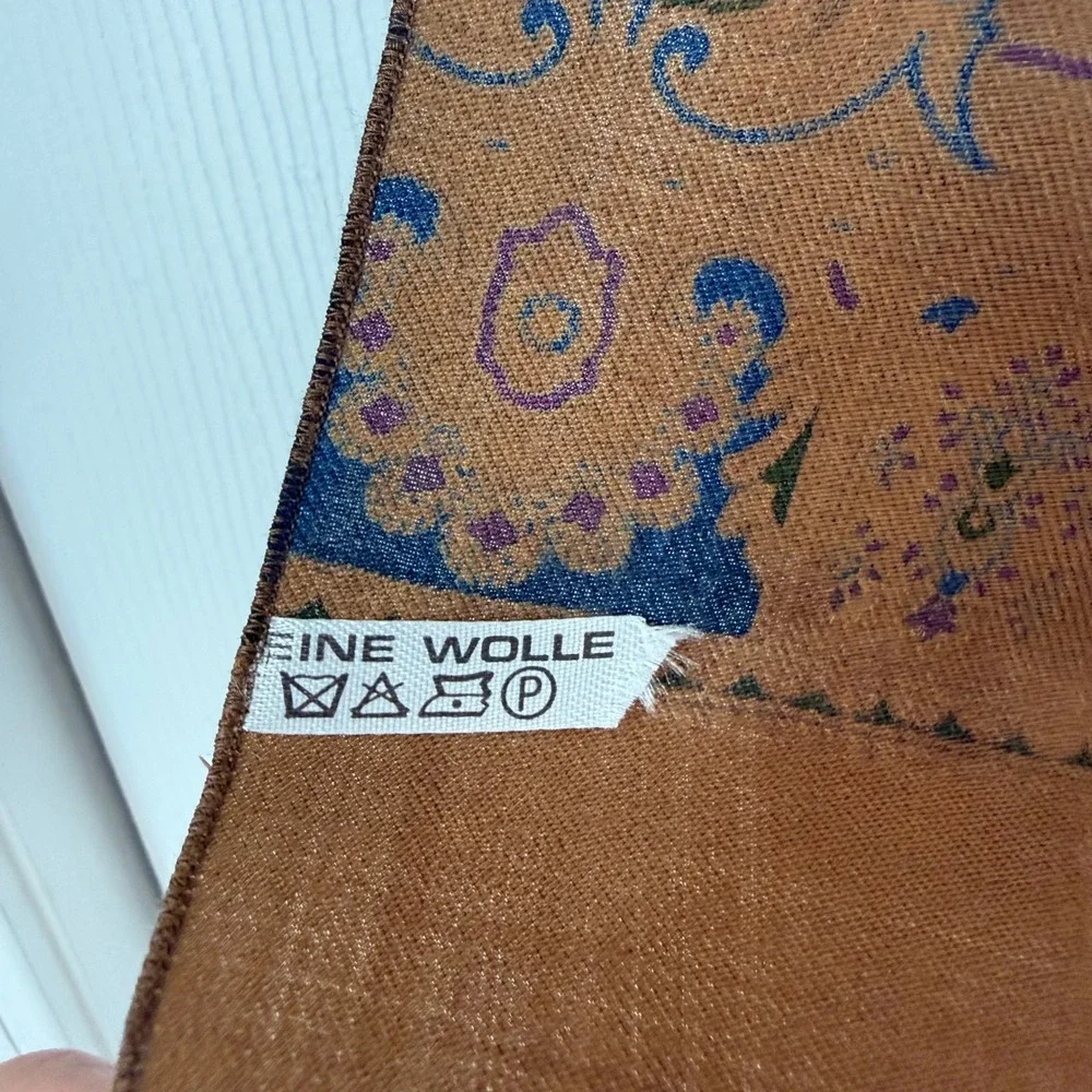 Vintage Reine Wolle Fine Wool Scarf Paisley Mallard Duck Print‎ Brown Copper 61